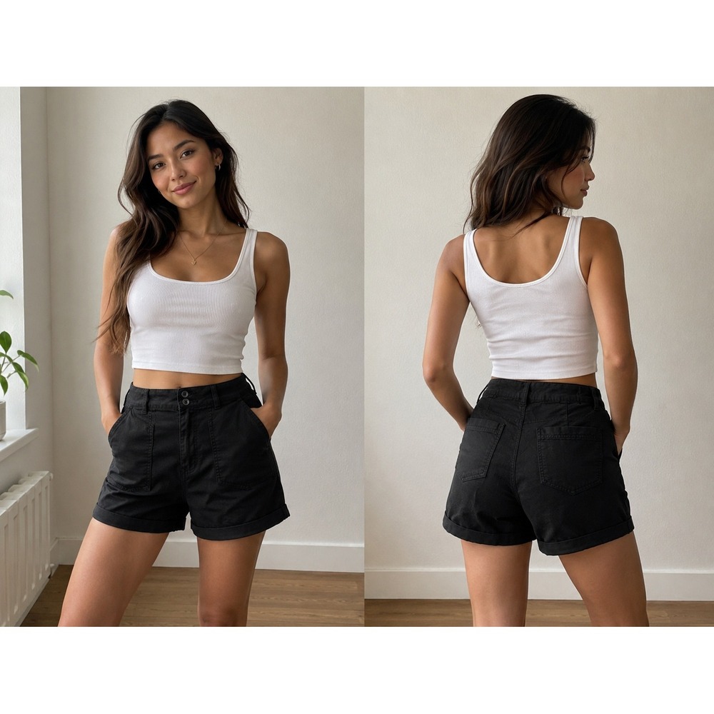 Off duty model Calvin Klein Jeans Womens Black Linen Blend Modern Shorts Size S